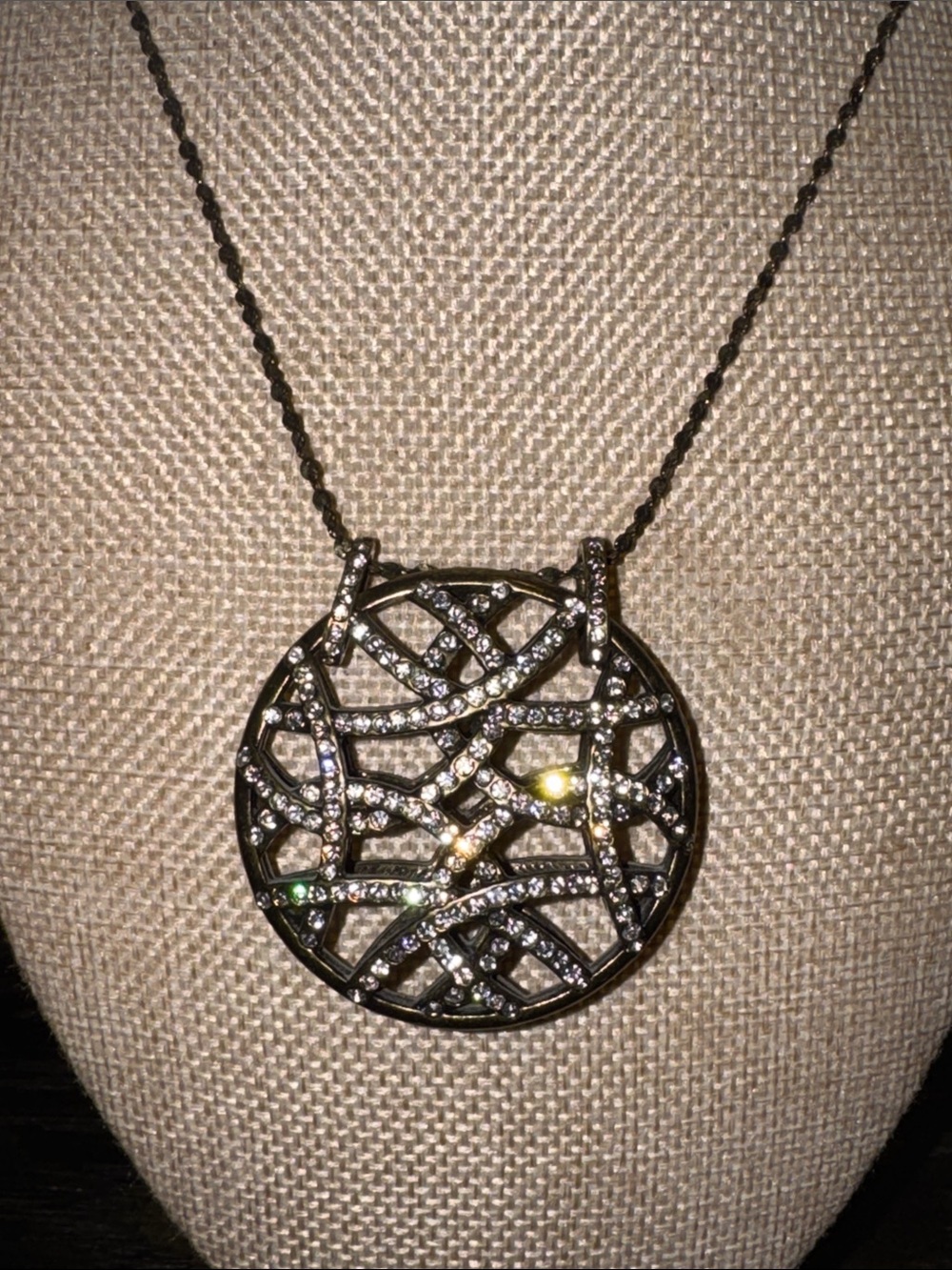 Lia Sophia Silver-Tone Round Filigree Pendant Necklace with Clear Stones